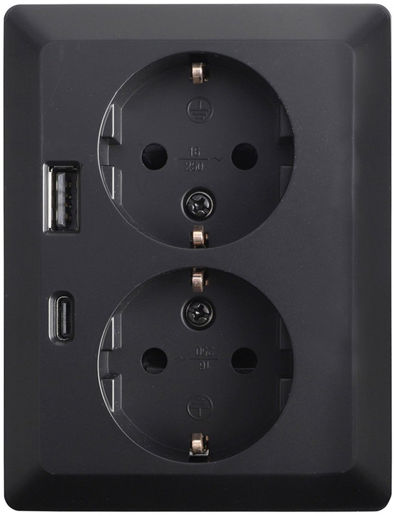 Ion Industries - Unterputzsteckdose - 2-fach - RA - USB-A + USB-C mattschwarz