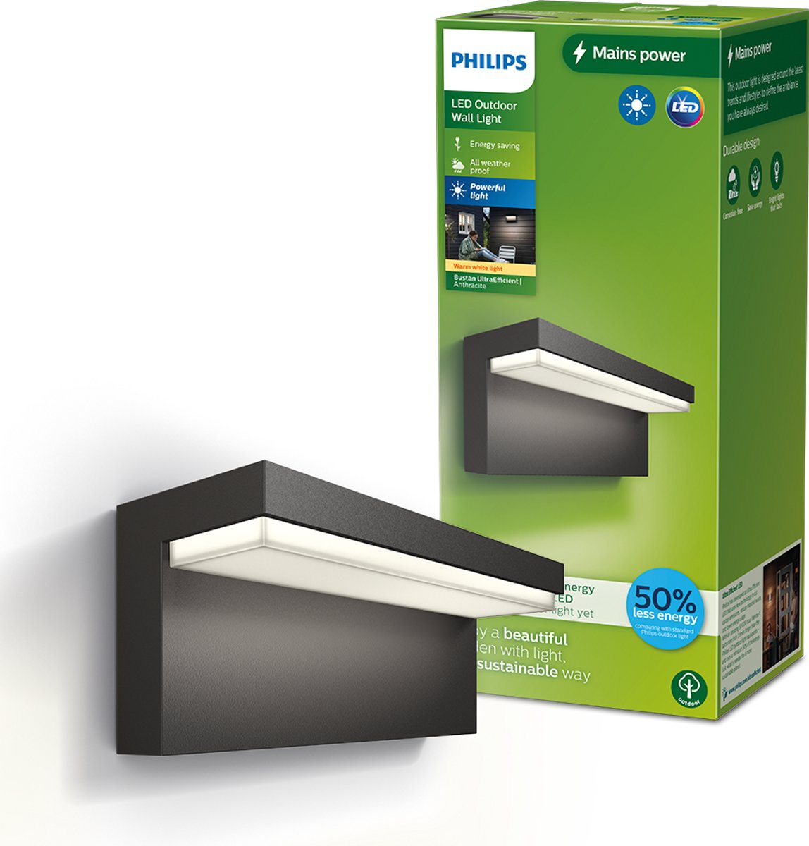 Philips LED Philips Bustan Wandleuchte – ultraeffizient – Anthrazit – 3,8 W