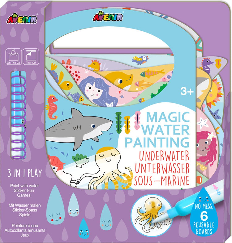 Avenir magische Wassermalerei: Buch unter Wasser 21,7 x 2 x 22,7 cm, 6 wiederverwendbare Seiten mit 3-in-1-Spiel, 3+