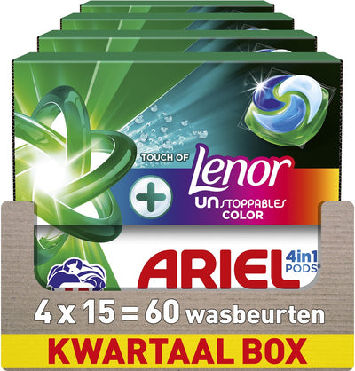 Ariel 4in1 Waschmittelkapseln +touch von Lenor unstoppables color – 4 x 15 Wäschen