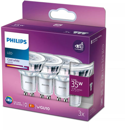 Philips LED-Energiesparstrahler – 35 W – GU10 – kaltweißes Licht – 3 Stück – Energiekosten sparen