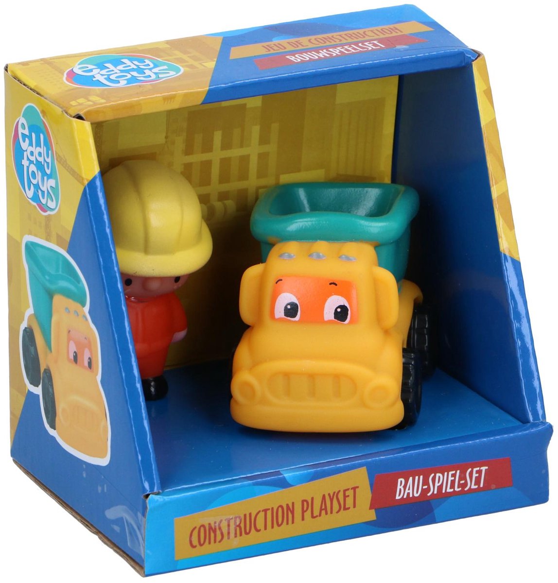 Let's Play Eddy Toys Bauspielset – Bauwagen mit Bauarbeiter – Spielzeugfahrzeug für Kinder – Gelb