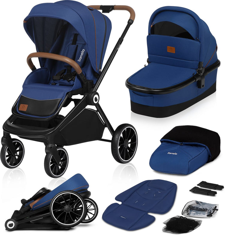 Lionelo Mika 2 in 1 Kinderwagen – Reisebett + Buggy – von der Geburt bis 22 kg (0–4 Jahre) – Vollfederung – Belüftungspaneele – Baby tragbar – bequeme Matratze – schnell faltbar – Regenschutz – Moskitonetz – Fußsack – Kinderwagen – Kleinkind