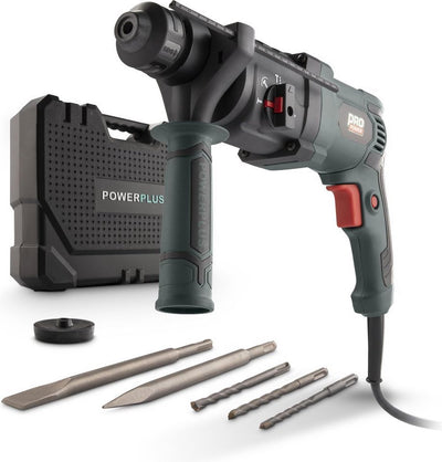 Powerplus Elektro-Schlagbohrmaschine POWP3010 – 4 in 1: Bohren, Hammerbohren, Meißeln und Meißelrotation, 800 W Bohrmaschine, 4 Jahre, SDS-plus, 5 Zubehörteile