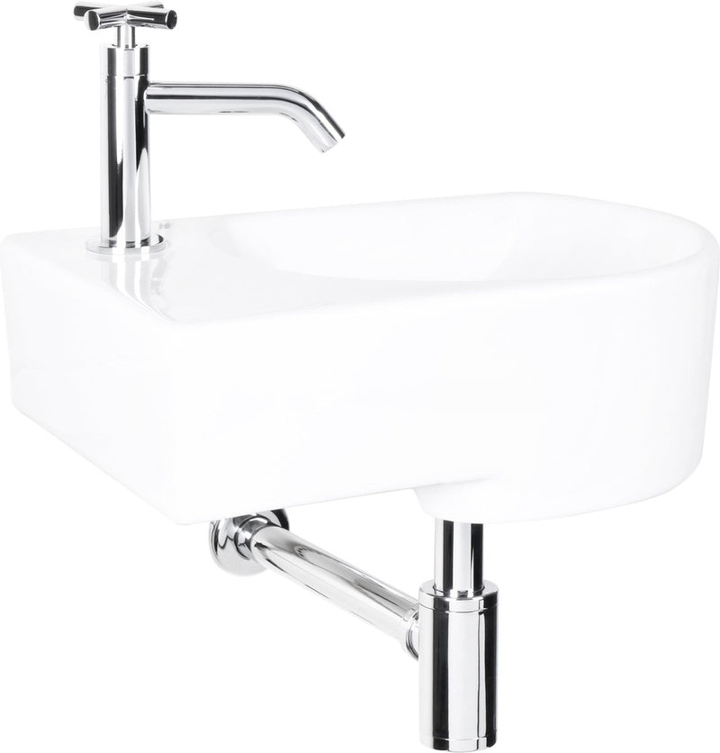 Differnz Appollo Springbrunnen-WC links - Set - Springbrunnen 41 x 27 cm inkl. Wasserhahn und Siphon - Keramik - Weiß