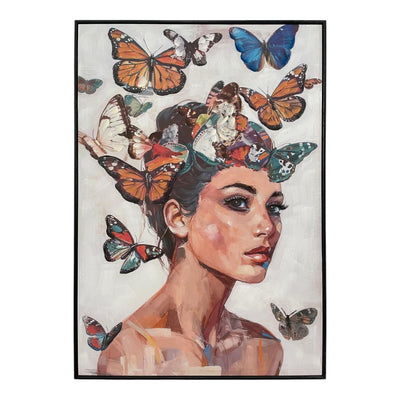 Villa Atmosphäre Leinwand Frau mit Schmetterlingen 70x100x3,5cm
