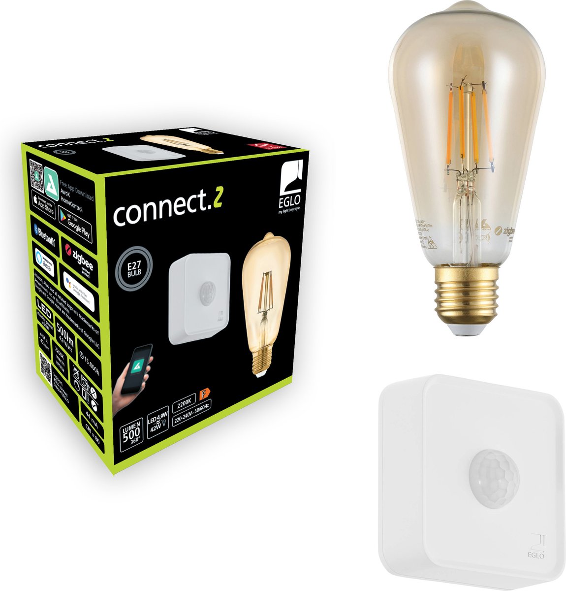 Eglo connect .z Smart Starterpaket – LED-Lampe – Sensor – E27 – 2200 K – dimmbar – ZigBee