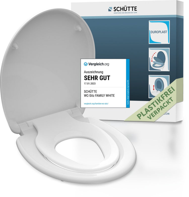 Schütte WC-Sitz 82940 Family weiß – Duroplast – Absenkautomatik – klickbar – integrierter Kindersitz – lackiert – weiß