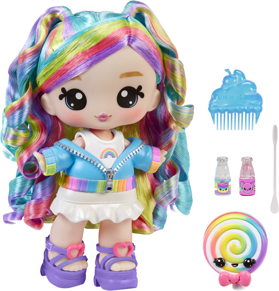 Yummiland große Puppe + Lipgloss Pet Regenbogen Skyler Regenbogengürtel