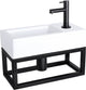 Differnz Helios Brunnen-Set – 37,5 x 18,5 x 9,5 cm – rechteckig – 1 Hahnloch rechts – gerader mattschwarzer Wasserhahn – mit schwarzem Rahmen – Keramik weiß
