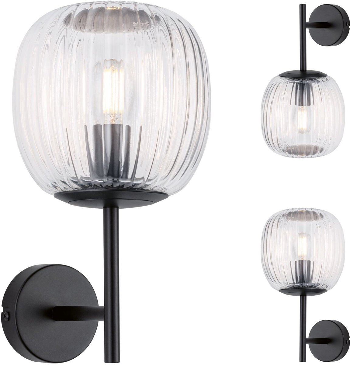 Paulmann Selection Badezimmer Wandleuchte Ruya IP44 E14 230V max. 20W dimmbares Glas, schwarz matt