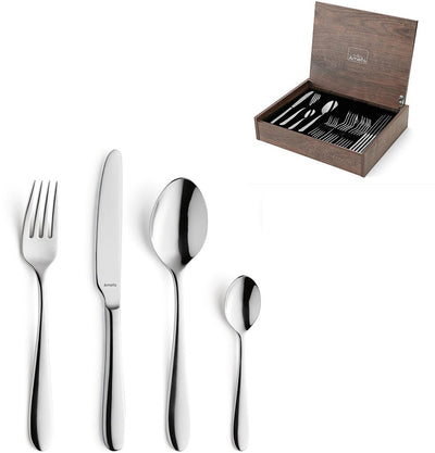Amefa Oxford – 24-teiliges Besteckset – für 6 Personen – Hochglanz – silberfarben – in luxuriöser Holzbox