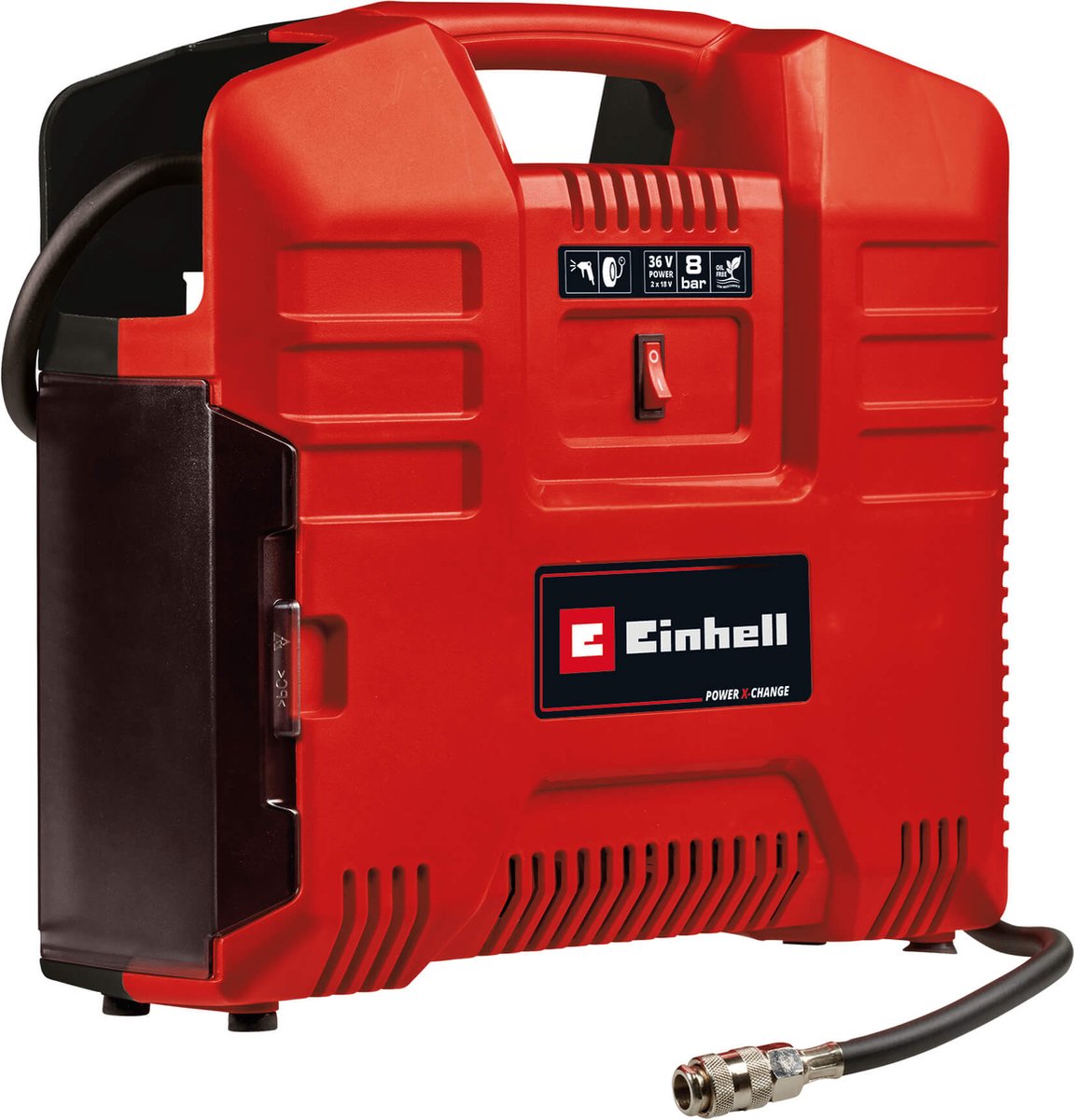 Einhell Akku-Kompressor TE-AC 36 8 Li oder Set Solo – Power X-Change – 36 V Li-Ion – max. 8 bar - ölfrei - Saugleistung 130 l min - inkl. 3-teiliges Adapterset - exkl. Akku und Ladegerät