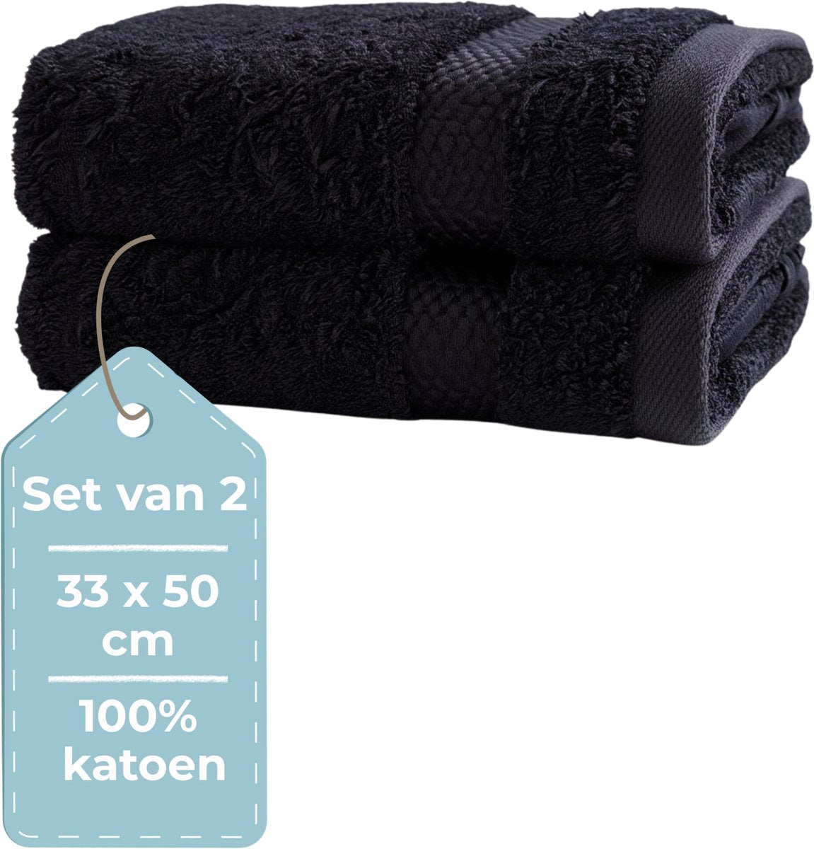 Stille. Living Hush Living Gästehandtuch – 33 x 50 cm – 100 % Baumwolle – schwere Qualität 500 g m2 – Schwarz, 2er-Set
