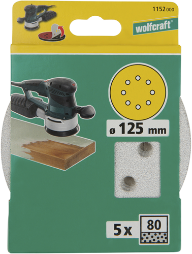 Wolfcraft Haftschleifscheiben | perforiert | k80 | ø125 mm | 5 Stück - 1152000