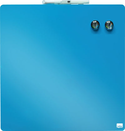 Nobo trocken abwischbares Mini-Magnet-Whiteboard – inklusive Whiteboard-Marker, Magneten und Montageaufklebern – 36 x 36 cm – blau
