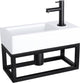 Differnz Ravo-Brunnenset – 38,5 x 18,5 x 25 cm – rechteckig – 1 Hahnloch – gerader mattschwarzer Wasserhahn – mit schwarzem Rahmen – Keramik weiß
