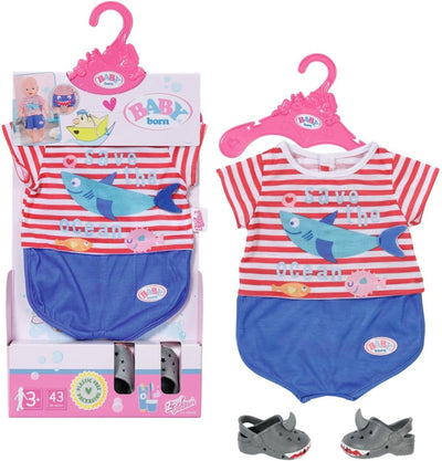 Baby born Badepyjama mit Schuhen – Zubehör für Puppen bis 43 cm – Hai-Thema