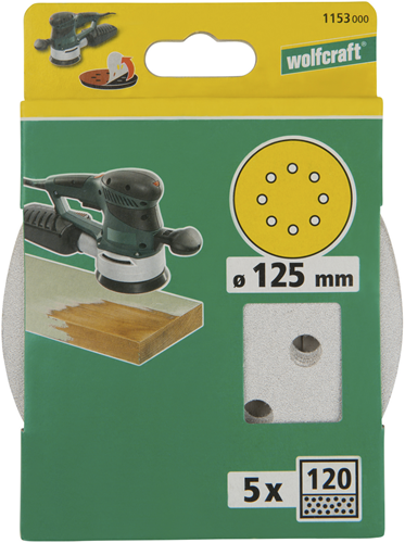 Wolfcraft Haftschleifscheiben | Lackfarbe | k120 | ø125 mm | 5 Stück - 1153000
