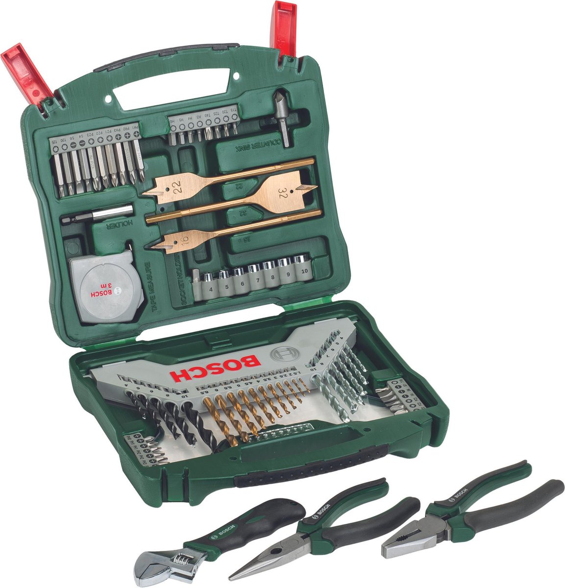 Bosch X-Line Bohrer-Set – 70-teilig – Titan-Plus-Serie – für Holz, Metall und Stein – mit Gratis-Handwerkzeugen
