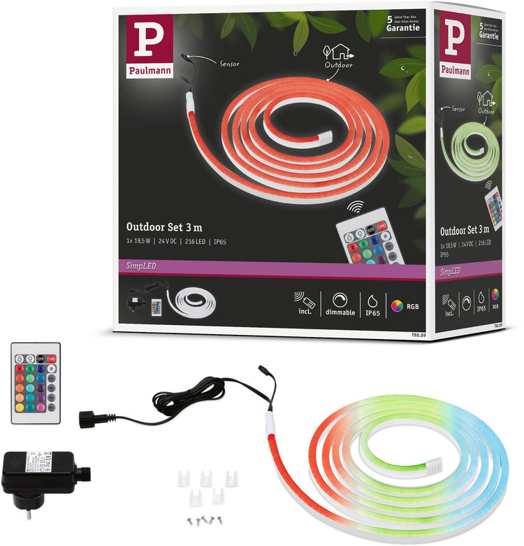 Paulmann Simpled Outdoor-LED-Streifen 3 Meter RGB – Plug-Play-Set – 19,5 W – 24 V – Weiß – Kunststoff