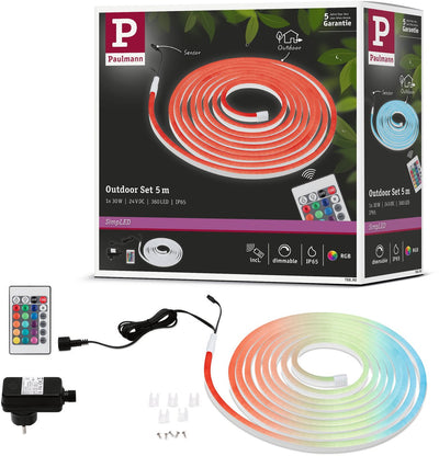 Paulmann Simpled Outdoor-LED-Streifen 5 Meter RGB – Plug-Play-Set – 30 W – 24 V – Weiß – Kunststoff