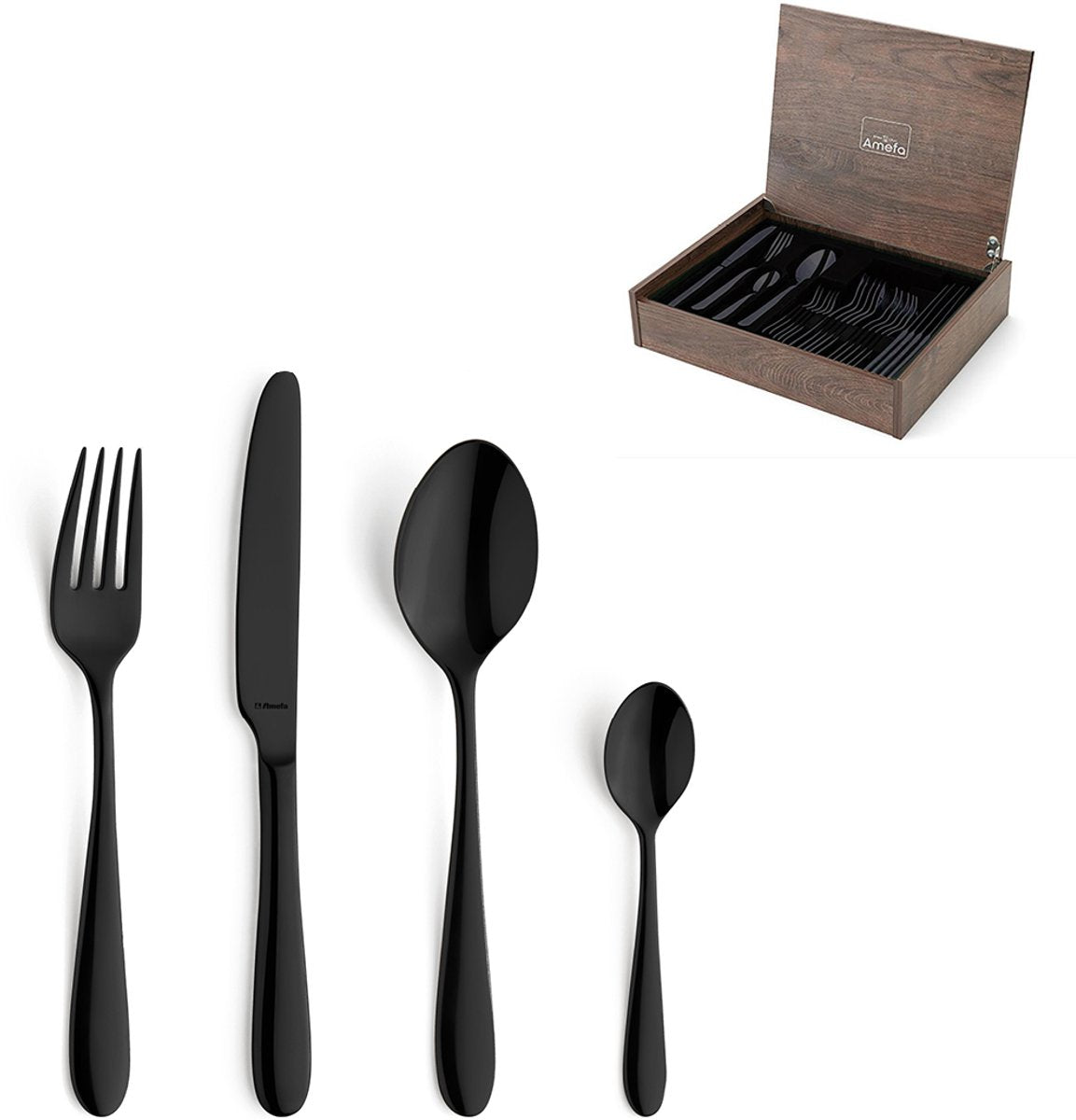 Amefa Oxford - 24-teiliges Besteckset - für 6 Personen - Hochglanz - Schwarz - in luxuriöser Holzbox