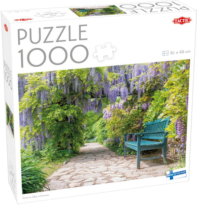Tactic Glyzinienallee in Blüte – Puzzle – 1000 Teile – blühender Glyzinien-Gartenweg – beruhigende Natur- und Gartenatmosphäre – hohe skandinavische Qualität