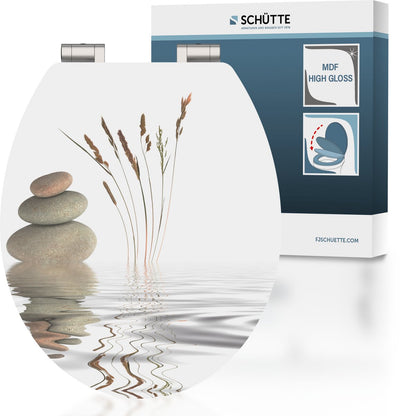 Schütte WC-Sitz 80522 Balance – Hochglanz – MDF-Holz – Absenkautomatik – Chromscharniere – Belastbarkeit bis 175 kg – Dekor – 1-seitiger Druck