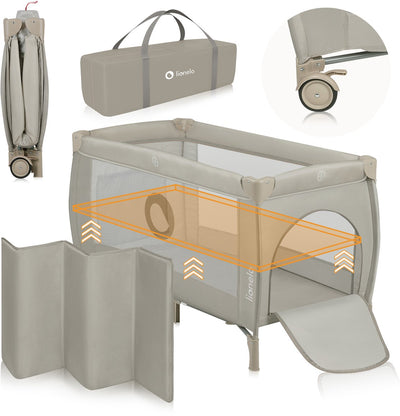 Lionelo stefi plus – Campingbett 2in1 – Mitwachsbett – Reisebett und Laufstall für Kinder bis 15 kg – seitlich – hochwertige Schaumstoffmatratze – schnell zusammenklappbar