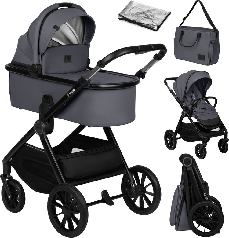 Lionelo Layla Kinderwagen 2in1 – XXL-Set – vielseitig und ganzjährig – große Räder – Einhandbedienung – für alle Geländearten – Zubehörset