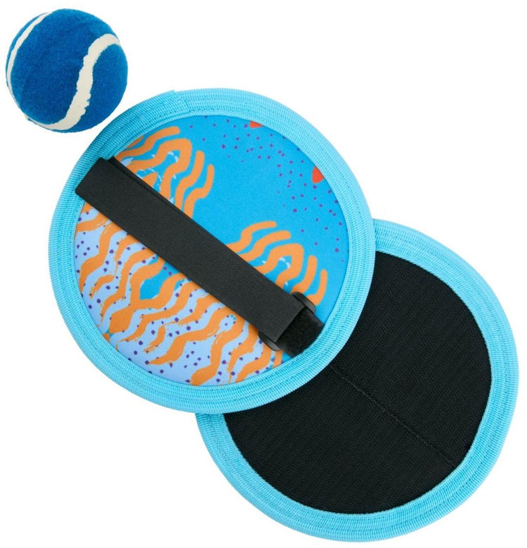 Eddy Toys Klett-Fangspiel mit Ball – 2 Klett-Fänger und Tennisball – Outdoor-Spielzeug – Blau