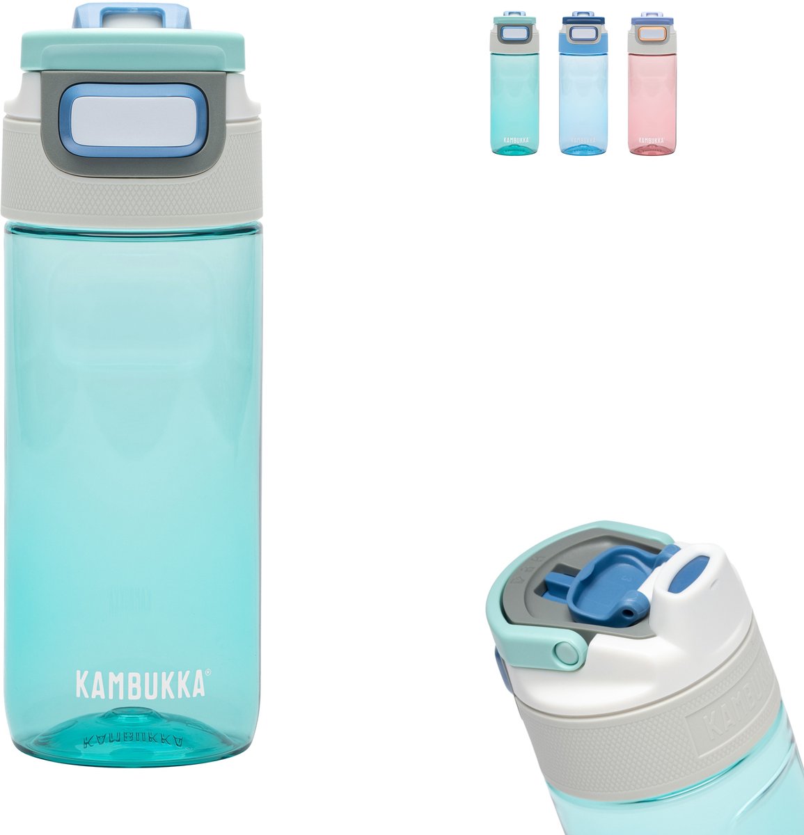 Kambukka Elton Trinkflasche 500 ml – Eisgrün mit 3-in-1-Deckel und einfacher Reinigung
