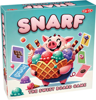 Taktik-Snarf – Brettspiel – strategisches Kartenspiel – Familienspiel – Fülle die Süßwarenläden und schicke das Schwein – Aktionskarten, Taktiken und überraschende Wendungen – 2 bis 4 Spieler – ab 6 Jahren