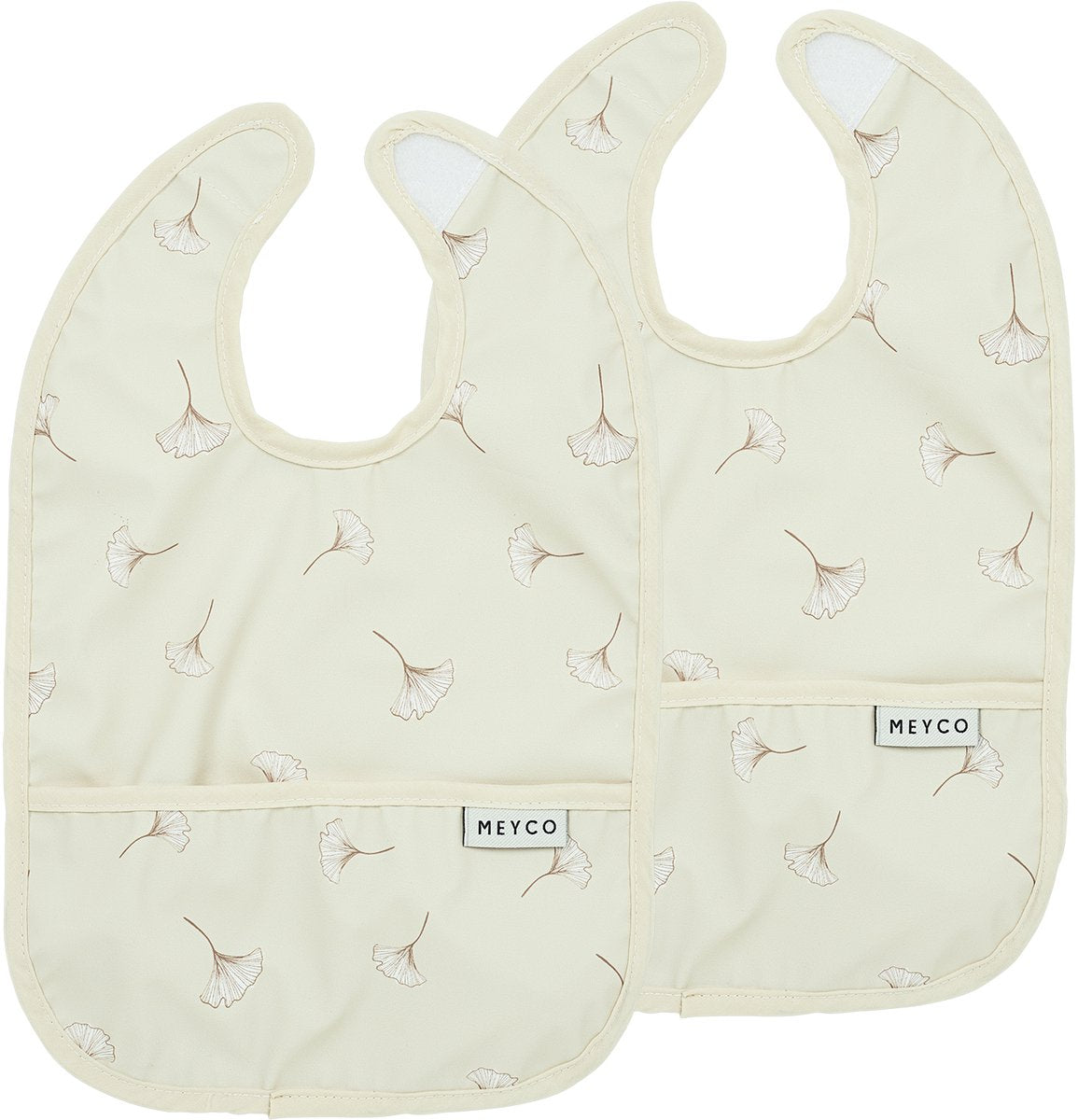 Meyco Baby-Ginkgo-Lätzchen mit Auffangschale – 2er-Pack – weicher Sand