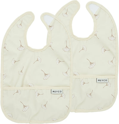 Meyco Baby-Ginkgo-Lätzchen mit Auffangschale – 2er-Pack – weicher Sand