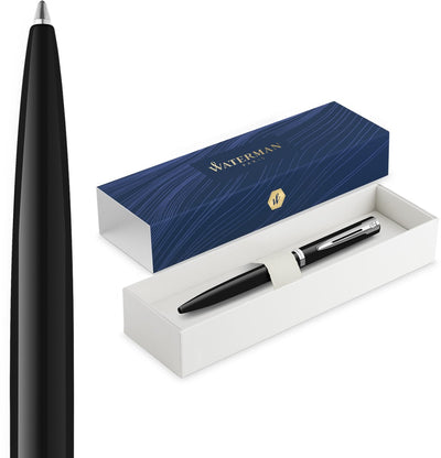 Waterman Impression Kugelschreiber | mittlere Spitze mit blauer Tinte | schwarze Lackierung mit Palladiumbeschichtung | Geschenkbox
