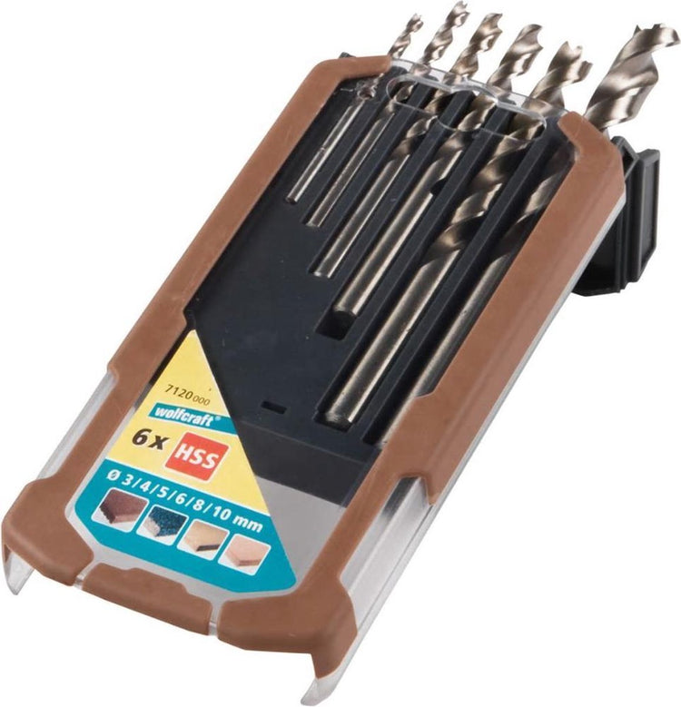Wolfcraft – Holzbohrer-Set – 6-teilig – 3 bis 10 mm – Holzspiralbohrer-Set HSS – Holzbohrer – 7120000