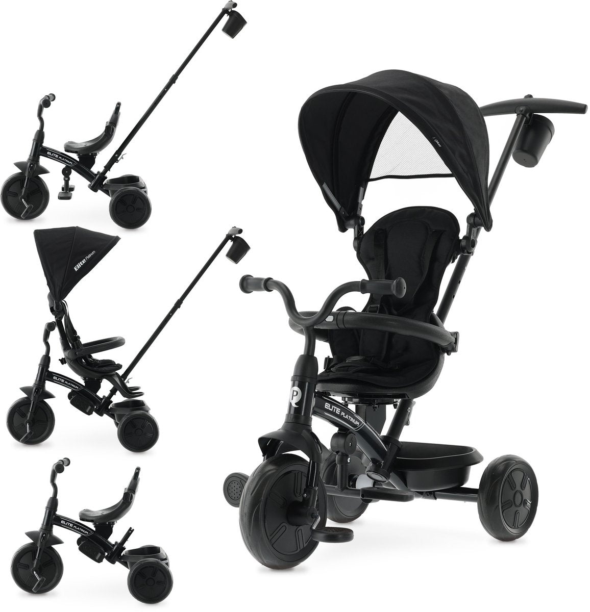 Qplay Elite Platinum Dreirad mit Schiebestange 6 in 1 – Schwarz
