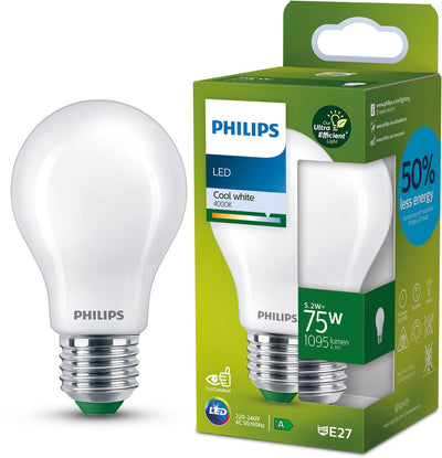 Philips LED Ultraeffiziente LED-Lampe von Philips – matt – 75 W – E27-Fassung – kaltweißes Licht: 4000 K – sparen Sie Energiekosten