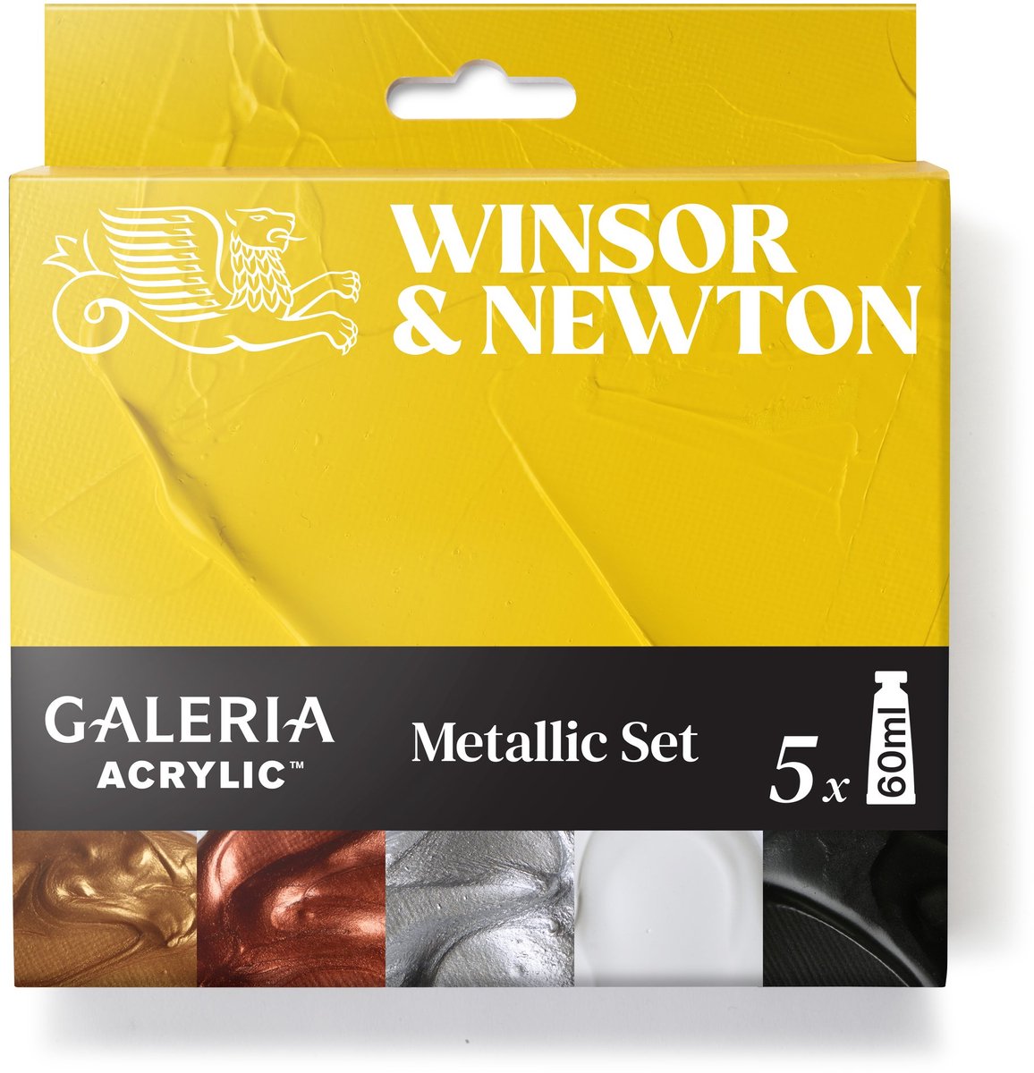 Winsor Newton 2190617 Galeria Acryl-Metallic-Set – 5 x 60 ml | glänzende Acrylfarbe für metallische Effekte