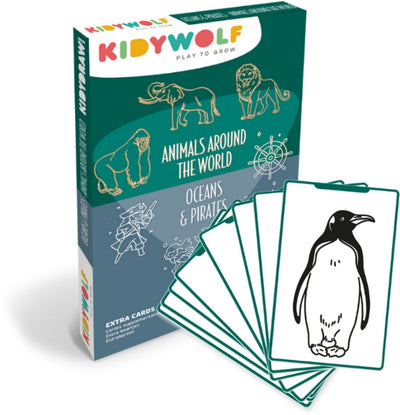 Kidywolf Kidydraw Mini-Nachfüllpackung – Tiere auf der ganzen Welt, Ozeane und Piraten – 60 Zeichenkarten