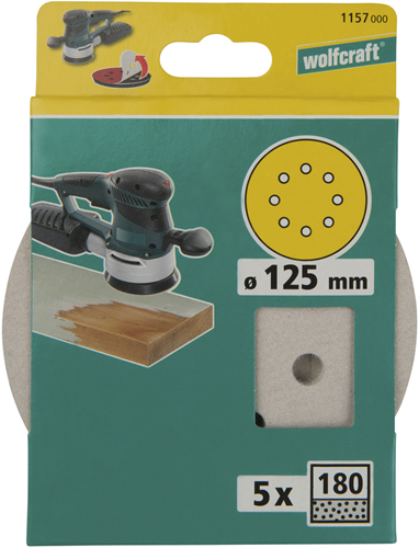 Wolfcraft Haftschleifscheiben | Lackfarbe | k180 | ø125 mm | 5 Stück - 1157000