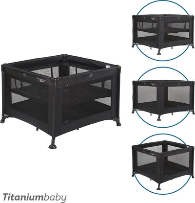 Titanium Baby Titanium Baby faltbarer Laufstall Smart Mason mit Erhöhung 100x100 cm schwarz inklusive Tragetasche