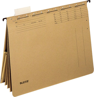 Esselte Leitz Alpha® A4 Hängemappe mit Klebestreifen und Taschen – 25 Stück – Naturbraun