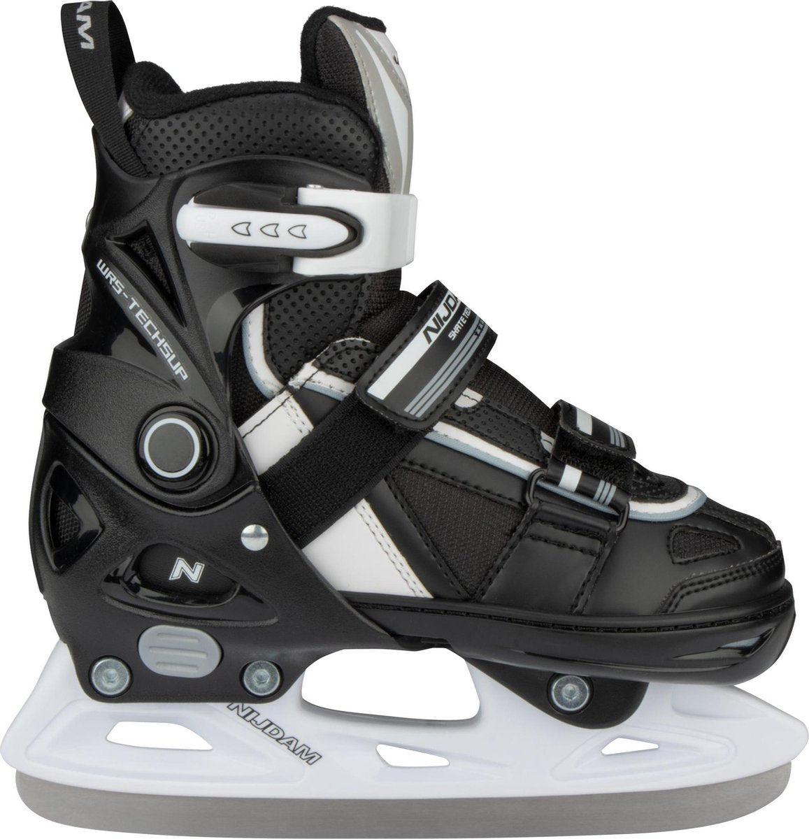 Nijdam Eishockeyschlittschuh – verstellbar – halbweicher Stiefel – schwarz – Größe 29–32