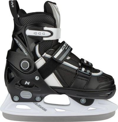 Nijdam Eishockeyschlittschuh – verstellbar – halbweicher Stiefel – schwarz – Größe 29–32