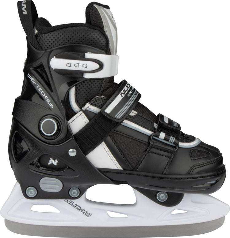Nijdam Eishockeyschlittschuh – verstellbar – halbweicher Stiefel – schwarz – Größe 29–32