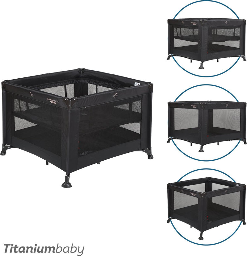 Titanium Baby Titanium Baby faltbarer Laufstall Smart Mason mit Erhöhung 100x100 cm schwarz inklusive Tragetasche