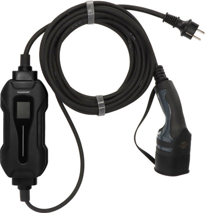 Brennerstuhl tragbares EV-Ladegerät Typ 2 – Schutzkontakt 8m (mobile Ladestation 10a, 2,3 kW, IP44, einphasig, Display mit Ladeinformationen, für Elektro-Hybridfahrzeuge bev phev, inkl. Transporttasche)